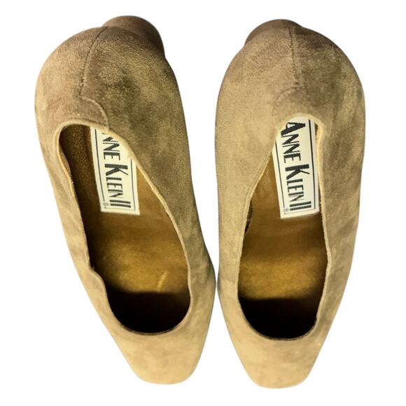 Anne Klein suede block-heel pumps taupe square toe 7.5M classic work minimalist - Picture 7 of 10